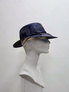 Navy blue and white ladies occasion hat