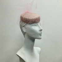 Pink lace pillbox hat with veil