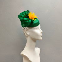 Green and yellow pillbox hat